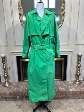 Together! Trench Coat Vintage XL Kelly Green Oversized Maxi Retro